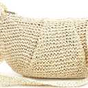 Herald Small Pleated Crescent Straw Woven Crossbody Bag for Women, Ruched Handmade Summer Beach Shoulder Purse Handbag