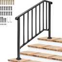 VIVOSUN Outdoor Handrail, 4 Step Stair Handrail, 54" x 36" Fits 1 to 4 Steps, Wrought Mattle Iron Stair Railing with Curved Ends and Balusters for Concrete Steps, Porch Steps, One-Step Assembly, Black