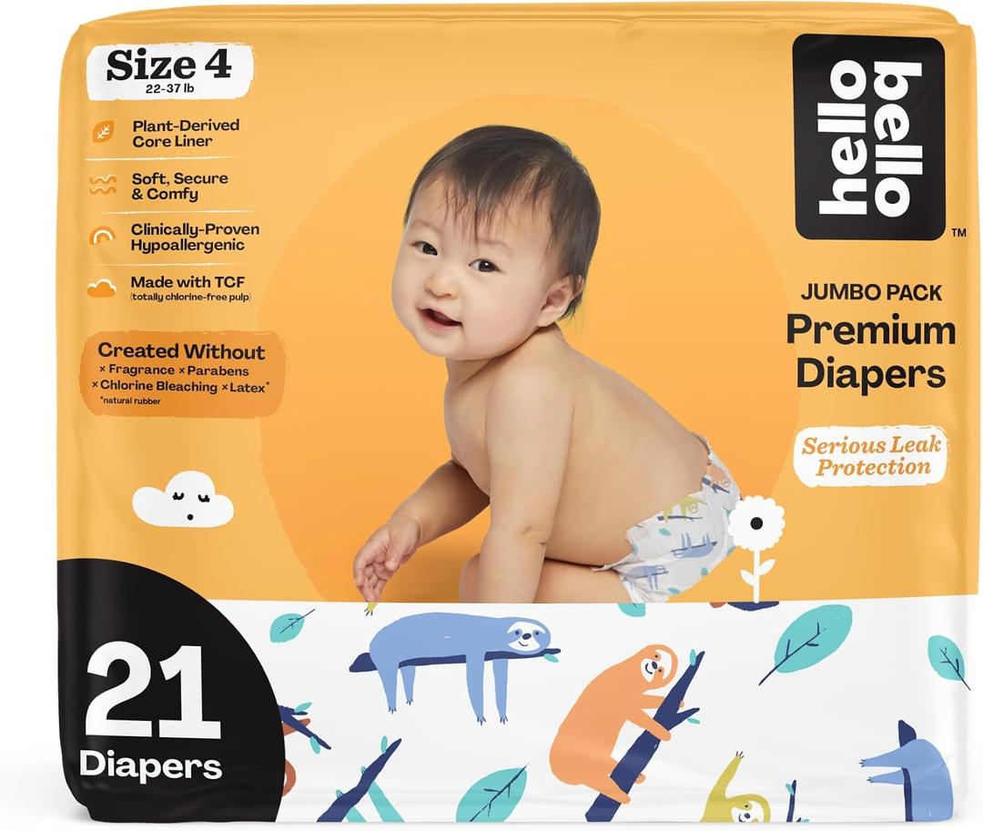 Hello Bello Premium Baby Diapers Size 4, 21 Count of Disposable, Extra-Absorbent, Hypoallergenic Baby Diapers with Snug and Comfort Fit, Sleepy Sloth