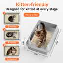 Stainless Steel Cat Litter Box, Odor Free Metal Litter Box with High Sides Lid, Open Top Low Entry Litter Pan Include Scoop Easy Cleaning Anti-Scratch Kitty Cat Box Anti-Urine Leakage, Non-Sticky