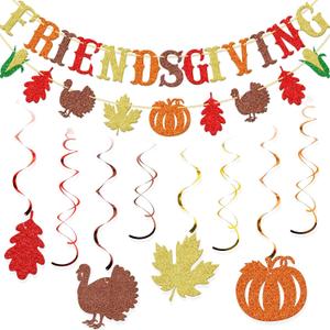 Friendsgiving Banner, Thanksgiving Friends Party Decor Seasonal Fall Home Decor (Gold, Red, Brown, Orange)
