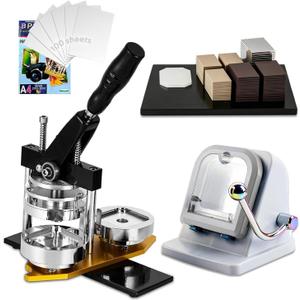 2x2in Square Fridge Magnet Maker, DIY Photo Magnet Making Kit Press Machine, with Lightweight Paper Cutter & 200Set Materials, 100pcs Photo Paper