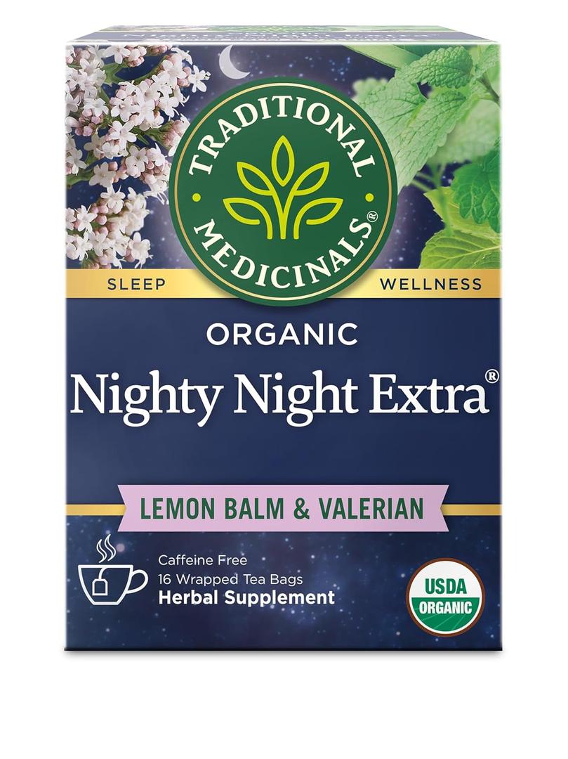 Traditional Medicinals Organic Nighty Night Extra Tea With Valerian Root for Relaxation, 16 Tea Bags (Pack of 1) (EXP 05/07/26)