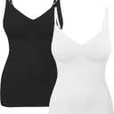 EUYZOU Womens 2PK Tummy Control Shapewear Tank Tops Seamless V-Neck Compression Tank Tops Body Shaper Camisole, Black/White XL