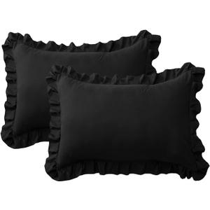 Ruffle Pillow Cases Queen Size Set of 2 Soft Wrinkle Resistant Brushed Microfiber Ruffled Pillowcases Envelope Pillow Shams Cover Festive Gift for Hotels,Guest Rooms 20x30 Inch (Black)