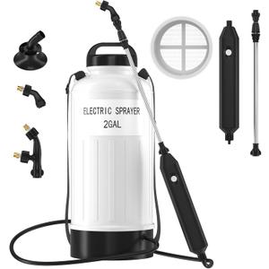 Electric Battery Powered Sprayer 2 Gallon, USB Rechargeable 3.7V, Leak-Proof Retractable Wand, 3 Nozzles, 3-Hour Runtime and Adjustable Shoulder Strap for Lawn, Garden and Plant Care