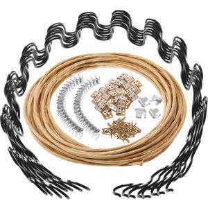 8 Pcs 18 Inch Couch Upholstery Spring Repair Replacement Kit - 8 Heavy-Duty Springs, 16 Spring Clips, 64 Nails, 40ft Steel Stay Wire for Fixing Sagging Cushions in Sofa Recliner Chair