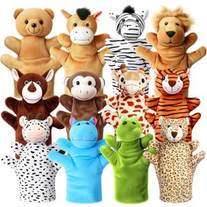 Hand Puppets for Kids, 12 Pcs Animals Plush Puppets Set for Toddlers, Small Stuffed Animals Bulk Pretend Play Plush Toys, Show Theater Graduation Gifts Classroom Reward Carnival Prizes for Girls Boys