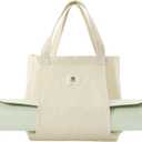 Moyaqi Canvas Tote Bag with Yoga Mat Carrier Pocket Carryall Shoulder Bag for Office, Workout, Pilates, Travel, Beach and Gym (Beige)