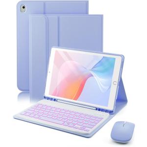 TUNKARMOR for iPad 9th / 8th / 7th Generation 10.2 inch & iPad Air 3rd Gen & iPad Pro 10.5 inch Case with 7 Color Backlit Keyboard - Built in Pencil Holder with Mouse (Purple)