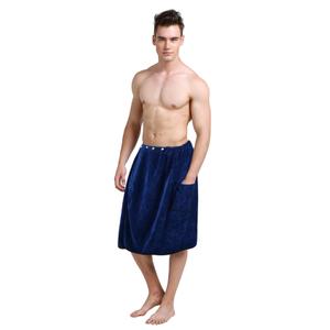 SINLAND Microfiber Men’s Bath Wrap Spa Sauna Wrap Around Towel Bath Towels with Adjustable Snap on Closure Suitablefor Shower Spa Sauna 24inch x 63inch Navy Blue