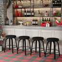 Swivel Bar Stools Set of 2, 24" Counter Height Backless Bar Stools, Fabric Upholstered Seat, Sturdy Curved Wood Legs, Mid-Century Modern Island Stools for Kitchen Bar, Dining Room, Black