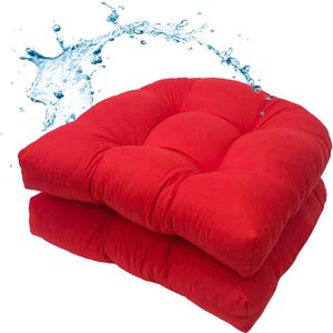 MTMR Waterproof Outdoor Chair Cushions Set of 2, 19X19 Patio Wicker Chair Cushions, Tufted Outdoor Cushions for Patio Furniture, Thick Outdoor Patio Replacement Seat Pads for Porch Lawn Chairs Red