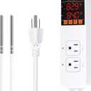 Digital Temperature Controller Dual Probe Reptile Thermostat Controlled Outlet for Terrarium Heat Mat Heating Pad, Switch Cooling Fan Freezer Fridge ON & Off at Setpoints 10A 1200W