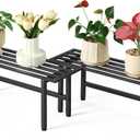 2 Pack Metal Plant Stand Outdoor Plant Shelf Indoor,1 Tier Heavy Duty Plant Stands for Multiple Plants,26" L x 10.12" H x 8.75" W,Black
