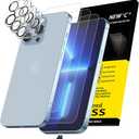 NEW'C 3x for iPhone 13 Pro Screen Protector (6.1 inches)+ 3x Camera Lens Protector, Sensor Protection + Dust Plug - Case Friendly Tempered Glass Film, Ultra Resistant (Transparent)