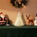 LED Wooden Christmas Tree Table Decor, 2-in-1 Wood Tabletop & Hanging Sign Decor, Light 2AAA Battery Powered 10 inch for Xmas Indoor Home Party Fireplace Mantle Centerpiece Decorations (White)