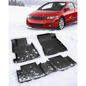 CreekT All Weather Floor Mats for Honda Civic 2006-2011 (Not Fit Coupe), 8th Gen Custom Fit Set 5-Seat for Civic Sedan LX EX SI, Heavy Duty Rubber Mats Car Accessories 2006 2007 2008 2009 2010 2011