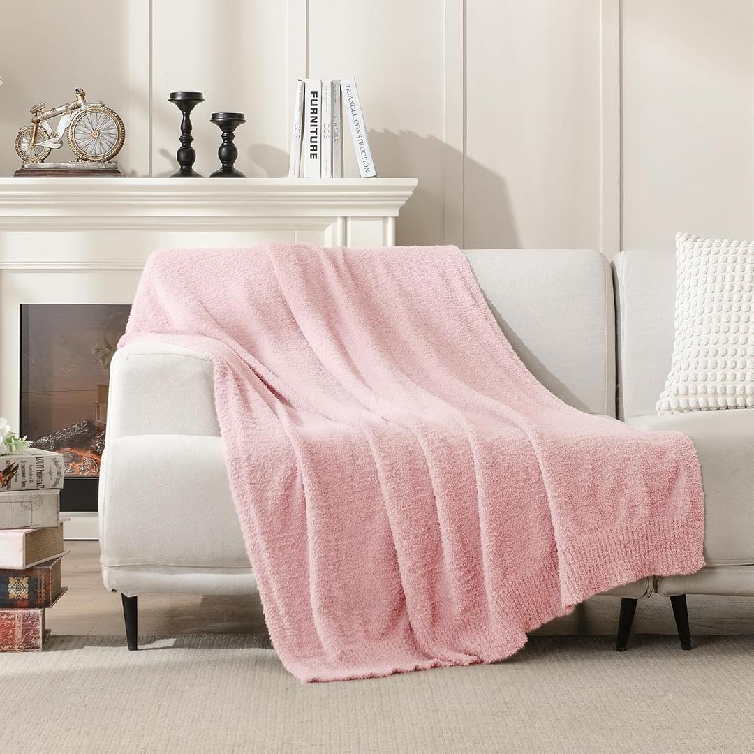 JOOJA Knit Throw Blanket Super Soft Warm Blanket for Couch Lightweight Fluffy Blanket for Bed Sofa 60x80 Inches , Pink