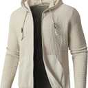 Zaitun Men's Full Zip Up Hooded Cardigan Sweater with Pockets (Medium, Khaki)