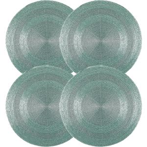 13 Inch Beaded Placematss Round Table Mats for Dining - Decorative Glass Beads with Cotton Backing – Elegant Woven Charger for Wedding, Dinner, Party, Holiday Table Décor (Aqua) - ALPHA Living HOME