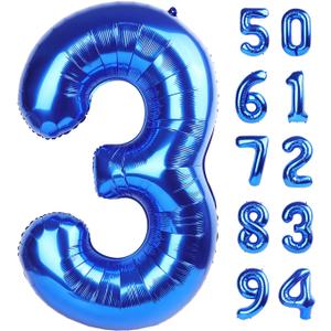 Navy Blue 3 Balloon, Number Balloon 40 Inch, 3rd Three Year Old Birthday Deco, Blue Party Supplies for Party Decorations, Number 3 Balloon