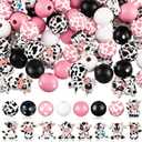 200 Pcs Cow Print Wood Beads 16 mm Wood Round and 20 mm Flat Wooden Beads Natural Handmade Polished Spacer Charm for Jewelry Making DIY Crafts Making Home Party Decoration
