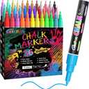 Extra Fine Tip Liquid Chalk Markers for Chalkboard, 36 Colors Window Liquid Chalk Marker Pens with 1mm Fine Tips, Washable Erasable Wet Erase Marker Pens Set for Bistro, Car Glass, Poster, Blackboard