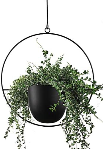ABETREE Hanging Planter for Indoor Outdoor Plants Metal Mid Century Minimalist Wall Ceiling Plant Hanger, Hanging Flower Pot Basket Holder for Home Office Décor(Black)