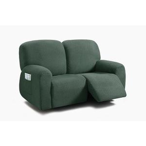 ULTICOR Reclining Loveseat Slipcover, 48" - 65" L, 6-Piece Jacquared Stretch Loveseat Reclining Sofa Covers, 2 seat Loveseat Recliner Cover, Thick, Soft, Washable (Style 3) (Retro Green)