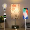 Touch Bedside Table Lamp, 2 USB Ports, 3-Way Dimmable Bedside Lamp for Bedroom, Nightstand Lamp with Round Flower Fabric Shade for Living Room, Home Office (rose-single)