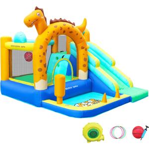 Doctor Dolphin Bounce House Slide Dinosaur Inflatable Bouncy Castle Jumping Castle with Tunnels Ball Pit for Toddlers Kids 3-8 Years Old, 10'3" x 9'5" x 7'5"
