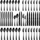 Black Silverware Set, 48-Piece Flatware Set with Steak Knives for 8, Stainless Steel Mirror Cutlery Include Forks Spoons and Knives Set, Dishwasher Safe Utensils Set for Home Restaurant