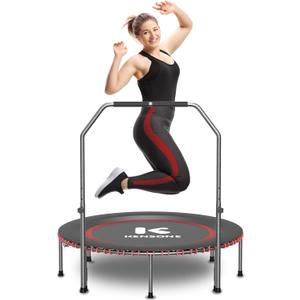 40/48" Low-Impact Rebounder Trampoline for Adults with Bungee, 450/550LBS Quiet Mini Exercise Trampoline with Adjustable U/T-Shaped Foam Handle Bar, Fitness Equipment for Indoor/Gym Workout