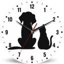 SPUNKER Clock for Bedroom,Black Cat Dog Wall Clock Battery Operated 10 Inch,Animals Round Clock Silent Non-Ticking Wall Decor for Farmhouse Office Home School Living Room Bedroom