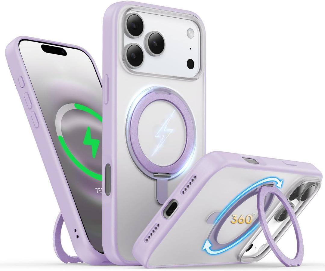 for iPhone 17 Pro Case 6.3-Inch with Magnetic 360 Ring Stand Compatible with MagSafe Crystal Clear Shockproof Protective Phone Cover 6.3" 2025, Lilac