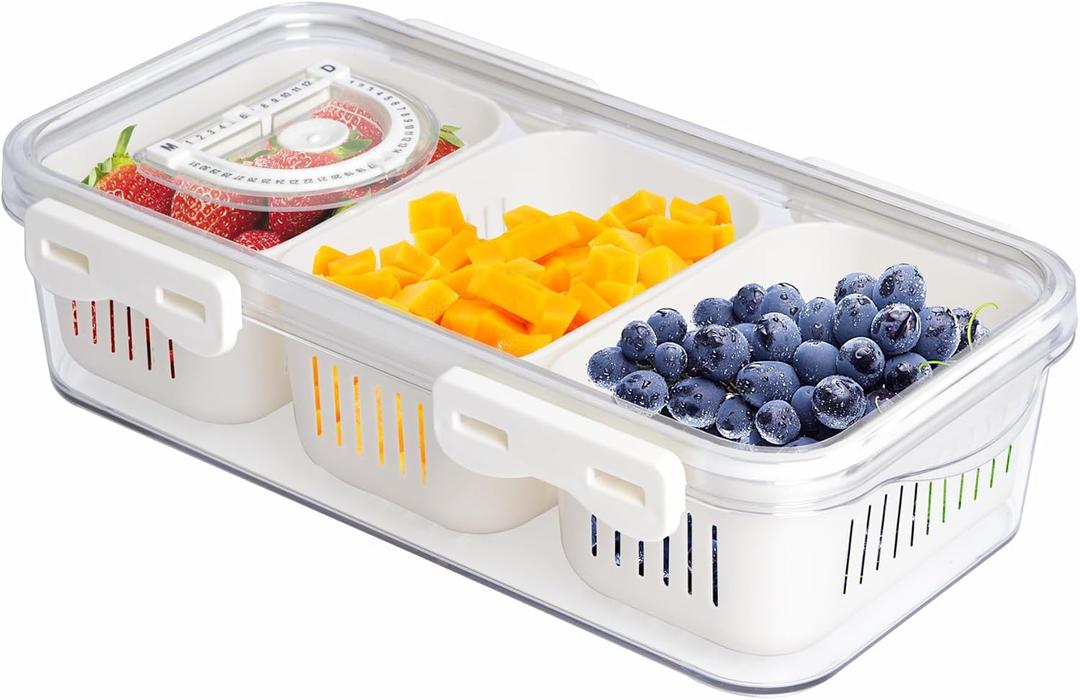 MANO Divided Snackle Box Charcuterie Container with 3 Compartment Sectioned Serving Tray for Cheese Veggie Fruit Berry Salad Refrigerator Fridge Storage (Pack of 1)