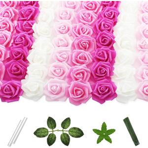 100 Pcs 2 Inch Artificial Flowers Faux Foam Fake Rose Head Bulk for Home Decor Wedding Decoration Bridal Shower Wall Table Centerpiece Arrangement DIY Craft (4 Shades of Pink White)