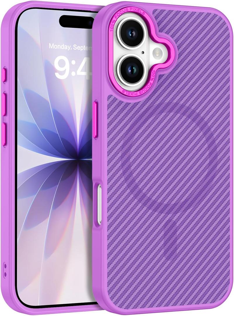 BENTOBEN Carbon Fiber for iPhone 17 Case 2025 [Compatible with MagSafe] Magnetic Phone Case iPhone 17 6.3" Slim Thin Smooth TPU Bumper with Drop Protection Anti-Yellow Women Men Cases Cover, New Pink