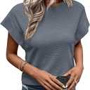 SweatyRocks Women's Solid Short Batwing Sleeve Tee Tops Plain Casual Solid Loose Holiday T-Shirts Dusty Blue M