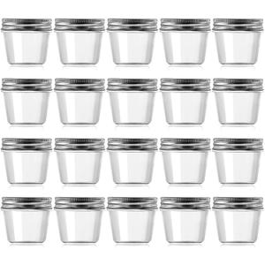 Novelinks 4 oz Clear Plastic Jars with Screw-On Lids Reusable Round Containers for Slime, Food, Spices, Crafts & Kitchen Organization BPA-Free Storage Jars, 20 Pack (Silver)
