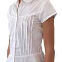 Women Vintage Button Down Shirts Y2K Slim Fit Lapel Collared Short Sleeve Casual T Shirt Preppy Summer Casual Clothes, Size XXL