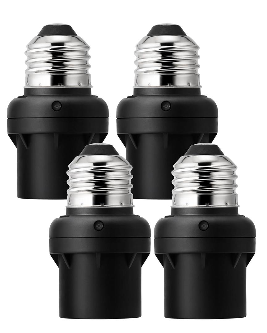 DEWENWILS Light Sensor Socket, Dusk to Dawn Sensor Socket, Light Bulb Socket for Light Fixtures, Compatible with Incandescent/CFL/LED/Halogen Bulbs, 4 Pack, ETL Listed (Black)