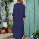 Bsubseach Womens Bathing Suit Cover Up V Neck Long Swimsuit Cover Up Beach Shirt Dress Swimwear with Pockets (Blue, M)