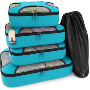 Shacke Premium 5 Packing Cubes Set - Lightweight Mesh Travel Luggage Organizers with Laundry Bag, 5-Piece Suitcase Storage System (Aqua Teal)
