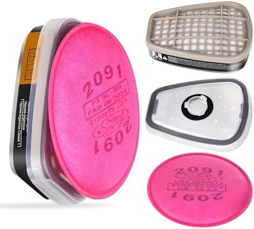 (2 in 1) 6001&2091 Respirator Filters, Respirator Cartridge, Compatible with 6000,7000,FF-400 Respirator, Suitable for Filtering Dust, Paint, Organic Vapor