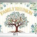 AIIKES 8X6FT Family Reunion Backdrop Welcome Family Tree Members Photography Background Gathering Gold and Green Party Decorations Photo Studio Props 12-613
