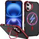 ADDIT Compatible with iPhone 16 Plus Case Magnetic Phone Case Compatible with MagSafe Military-Grade Translucent Matte Back Built-in Camera Stash Stand Case for iPhone 16 Plus (Red)