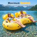 2-Person Inflatable River Tube, 600lbs Heavy Duty Tube for Floating | 600 lbs, Double River Tube, Backrest & 2 Cup Holders, Durable Grab Handles, Large Float for Pool & Lake, Comfortable Design, 90x51"