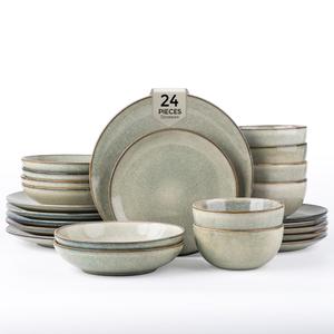 GBHOME Dinnerware Sets for 6, 24 Pieces Ceramic Plates and Bowls Set